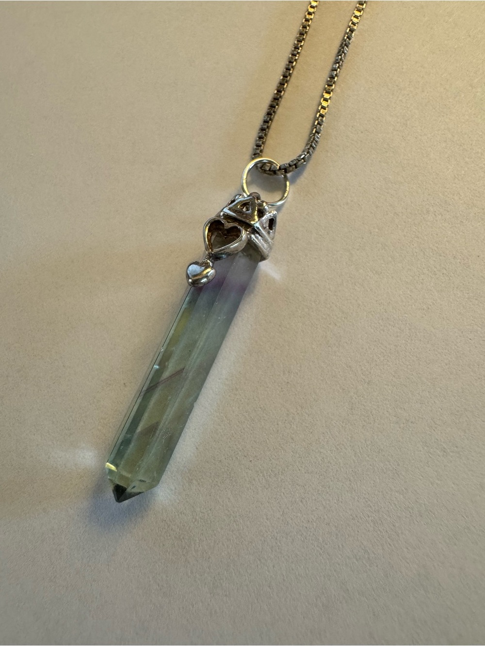 Rainbow Fluorite Crystal Point 925 Sterling Silver Necklace - 24”